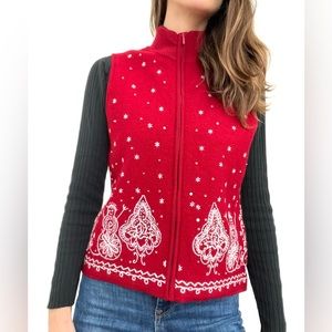 TALBOTS Vintage Embroidered Christmas Sweater Vest